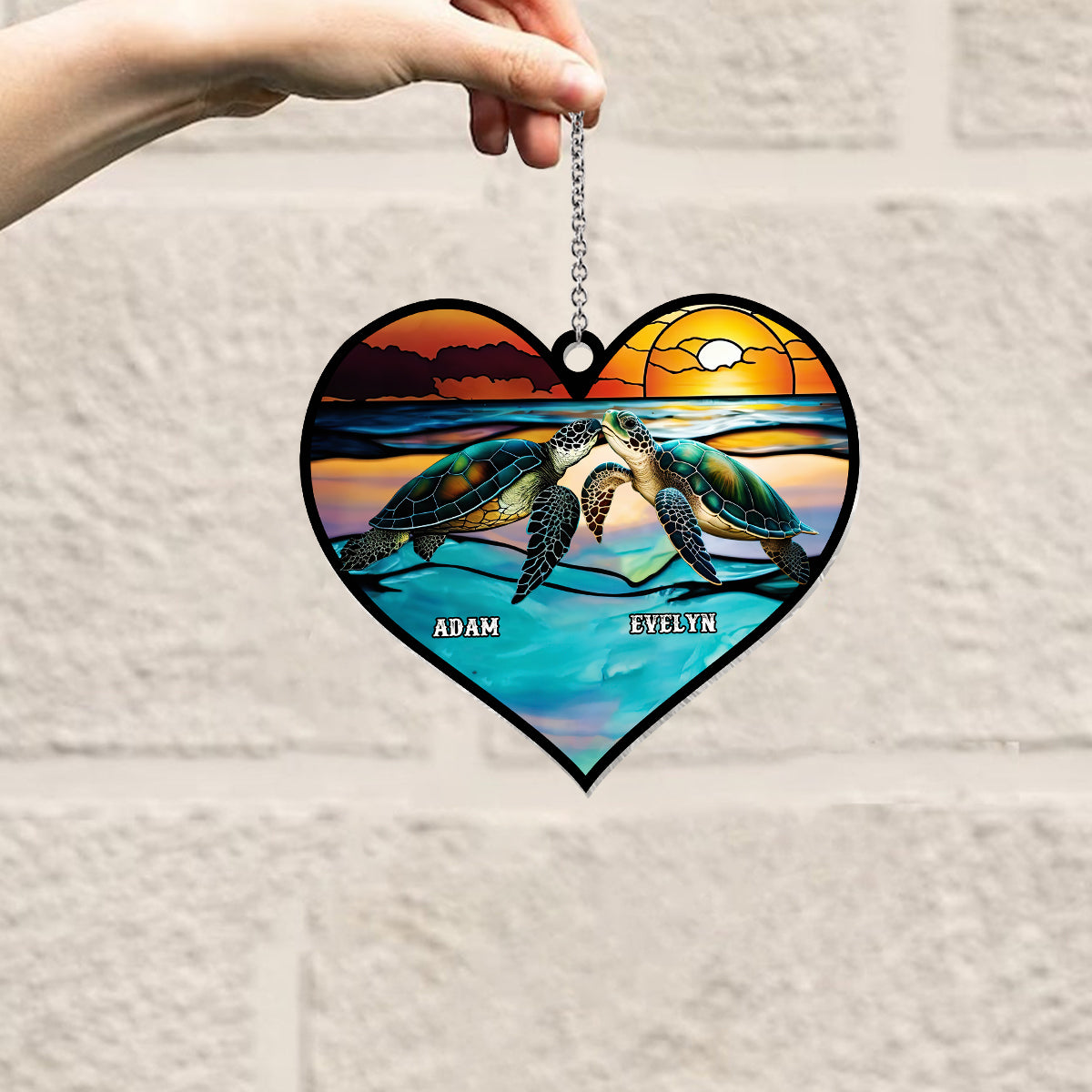 Je t'aime jusqu'à la plage et retour - Décoration attrape-soleil tortue personnalisée à suspendre à la fenêtre