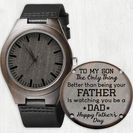 À mon fils, bonne fête des pères - Montre en bois gravée personnalisée pour papa