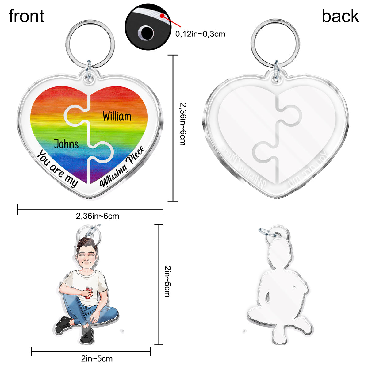 You Are My Missing Piece - Personalized LGBT Support Keychain with Charms