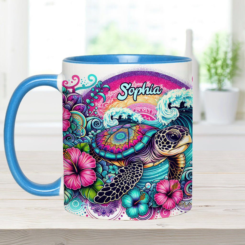 Mug personnalisé « Peace Love Turtle » avec motif tortue