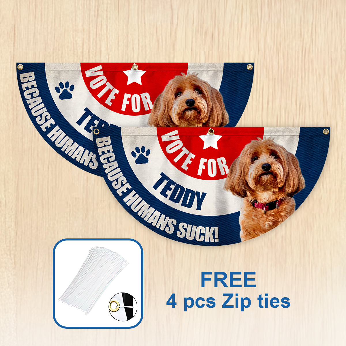 Votez pour mon bébé à quatre pattes ! N'importe quelle photo - Drapeau éventail plissé personnalisé pour chien