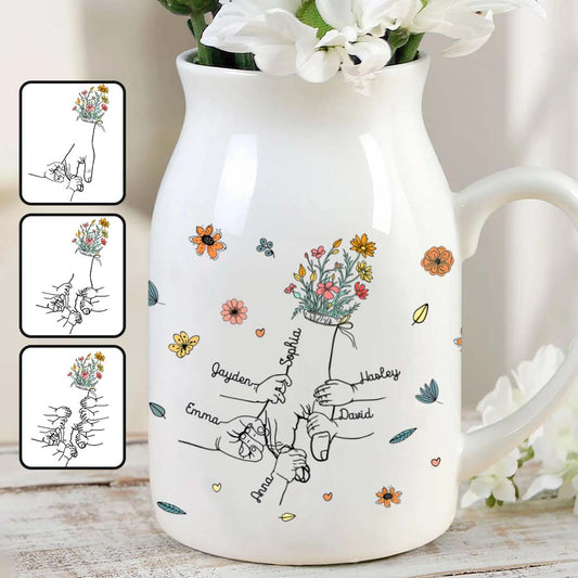 Holding Mom's Hand - Personalized Mother Ceramic Flower Vase