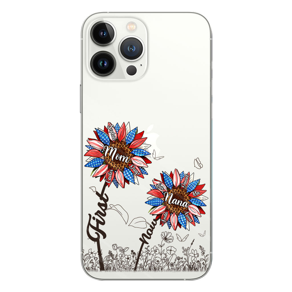 Première maman, maintenant grand-mère - Version Tournesol - Coque de téléphone transparente personnalisée pour grand-mère