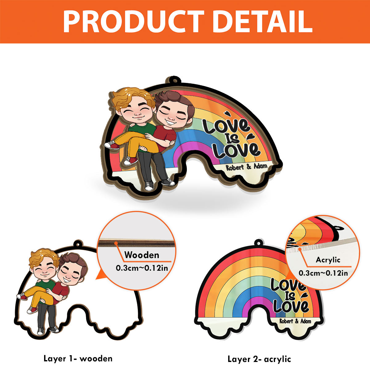 L'amour est l'amour - Attrape-soleil personnalisé pour couple, à deux niveaux, à suspendre à la fenêtre