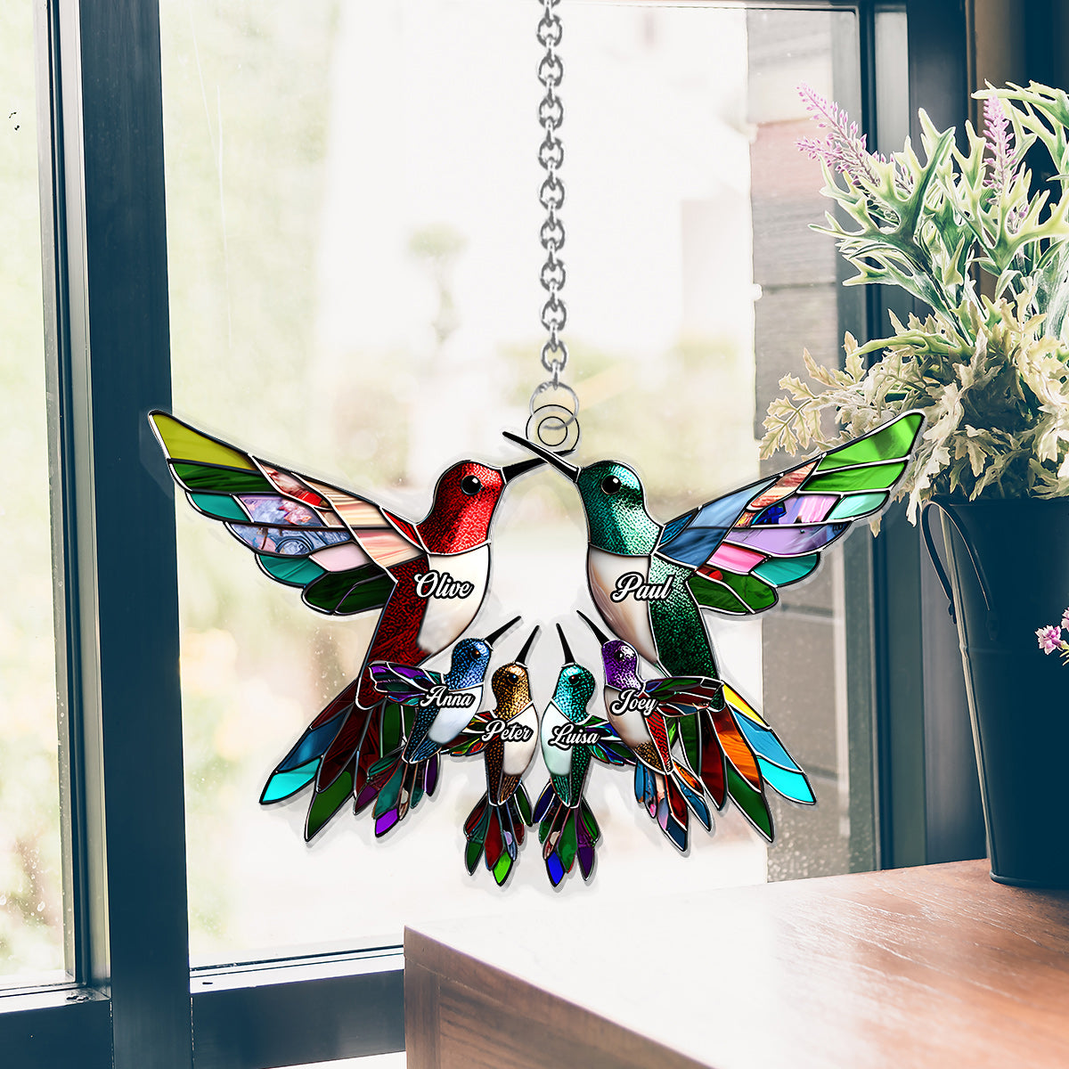 Family Members Hummingbirds - Personalized Family Window Hanging Suncatcher Ornament