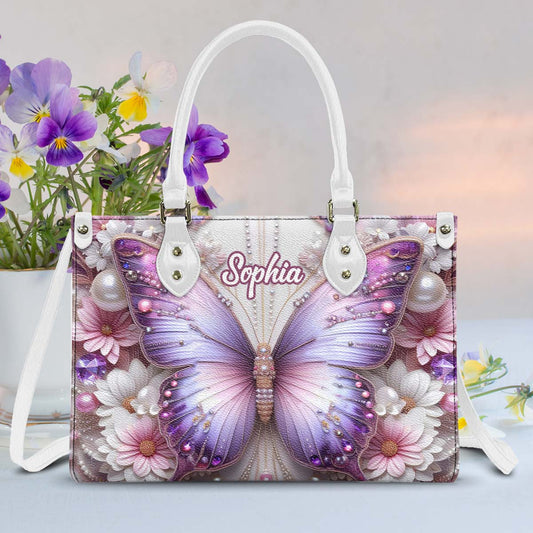 Sac à main en cuir personnalisé à motif papillons et fleurs