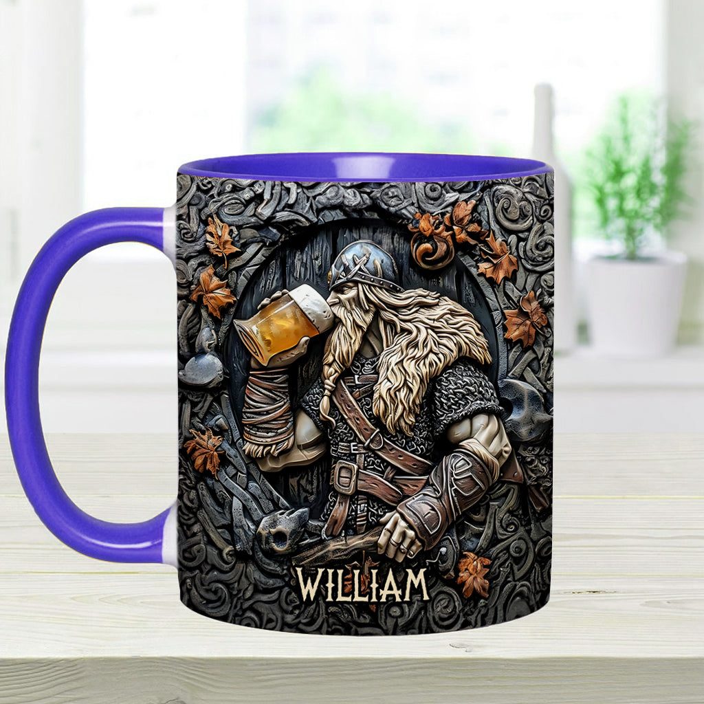 Légende des guerriers vikings buvant du whisky : Levez votre corne ! - Mug personnalisé à accent viking