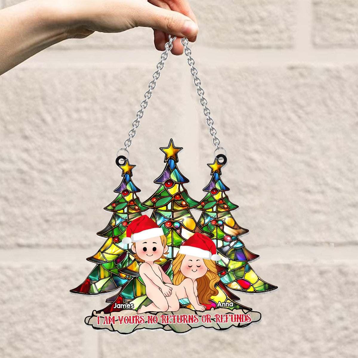 Je suis à toi. Ni retour ni remboursement. - Attrape-soleil personnalisé pour couple, à suspendre à la fenêtre. 