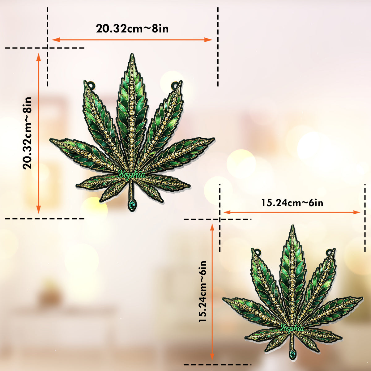 Magnifique ornement attrape-soleil à suspendre à la fenêtre, motif cannabis personnalisé.