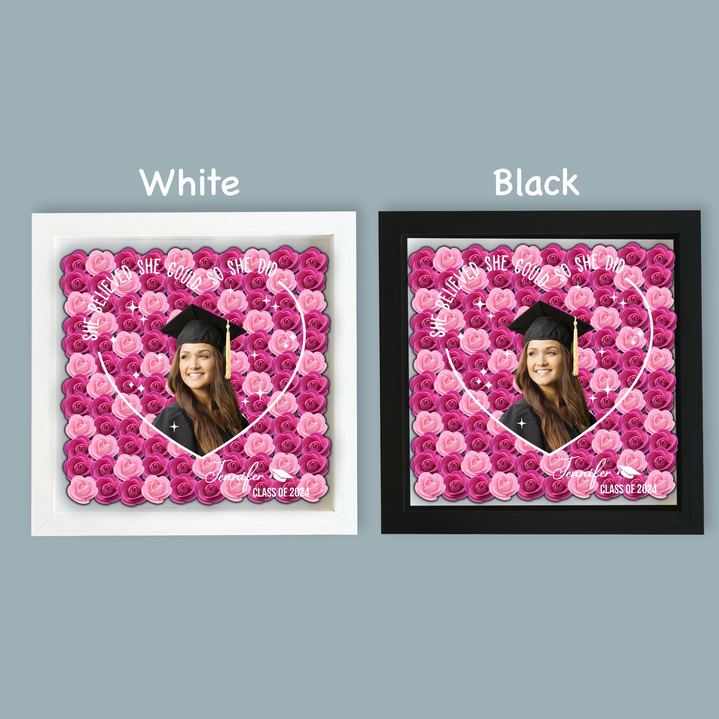 They Believed They Could So They Did - Personalized Graduation Custom Shaped Flower Shadow Box