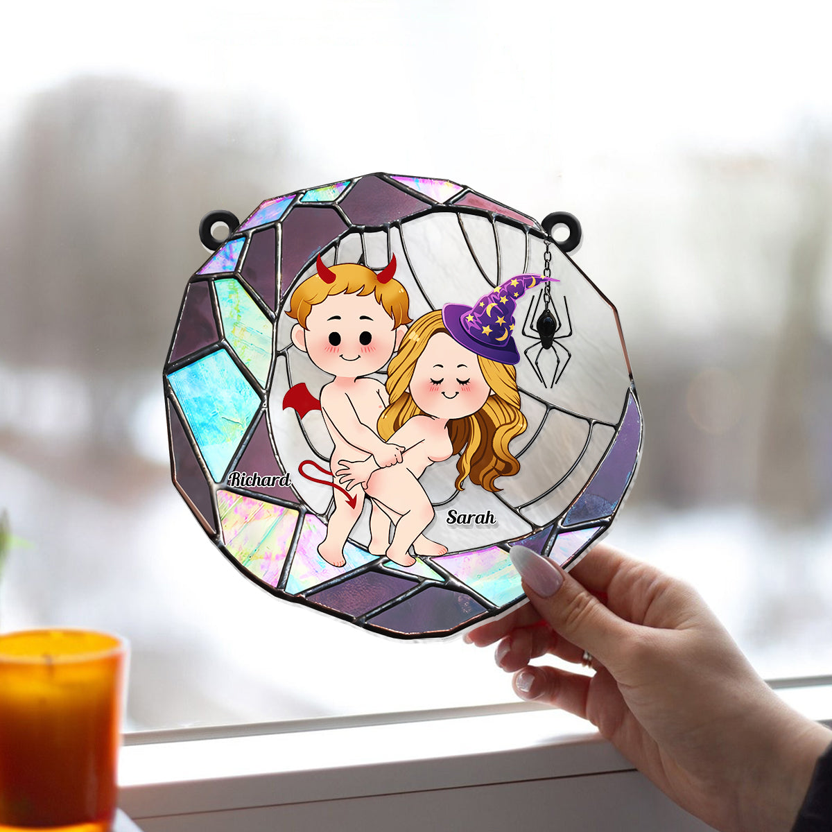 Je t'aime jusqu'à la lune - Attrape-soleil personnalisé pour couple, à suspendre à la fenêtre 