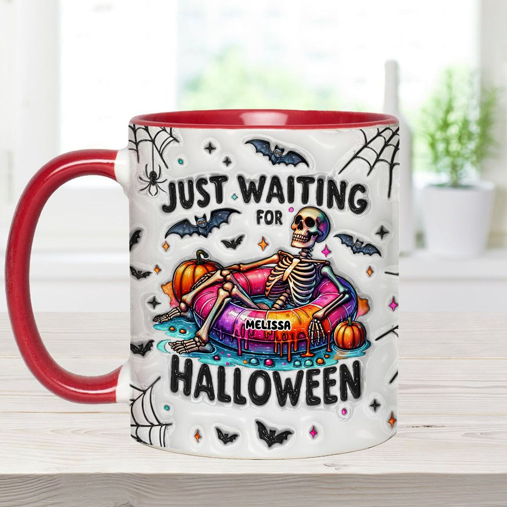 Just Waiting for Halloween - Personalized Skull Accent Mug