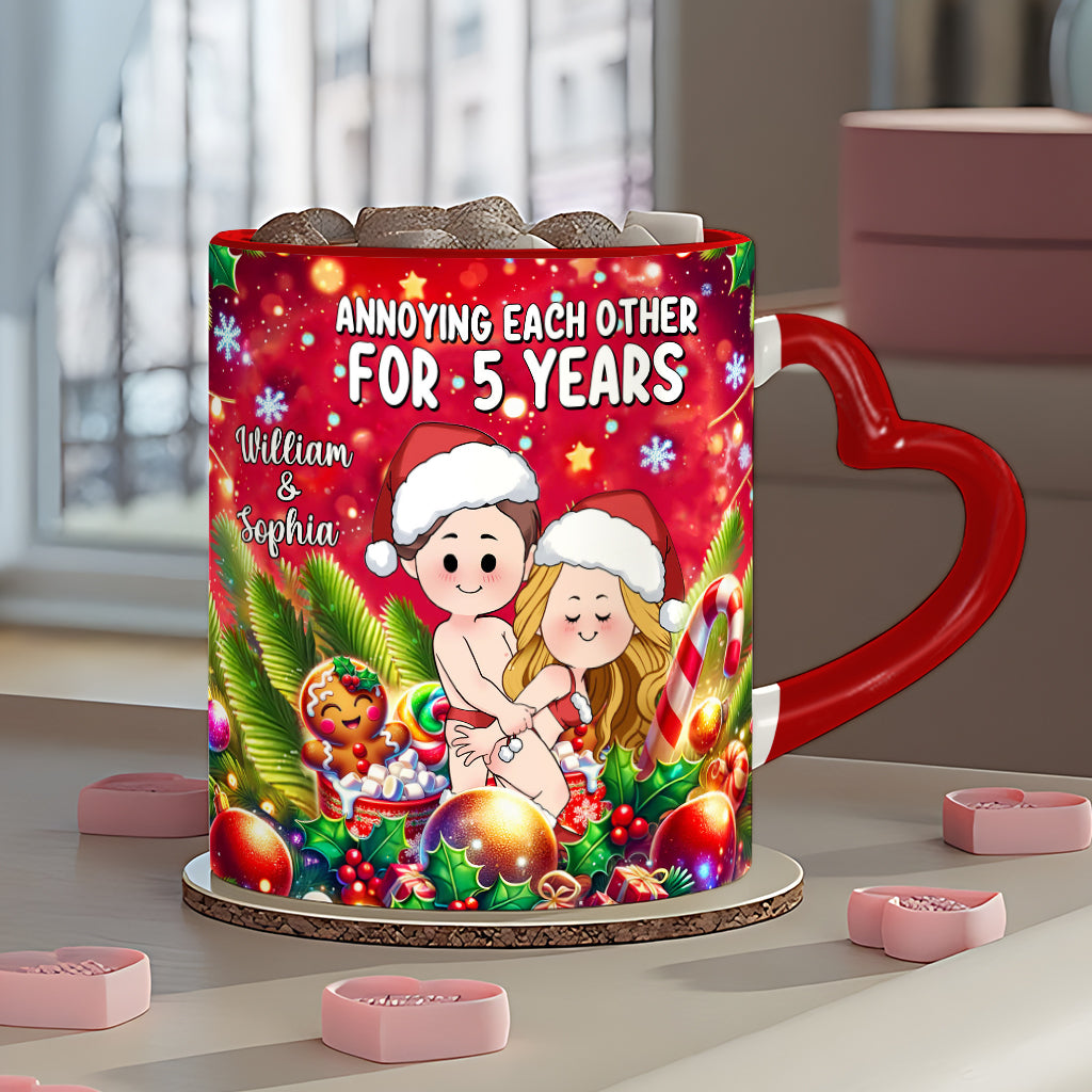 Annoying Each Other - Personalized Couple Heart Handle Mug
