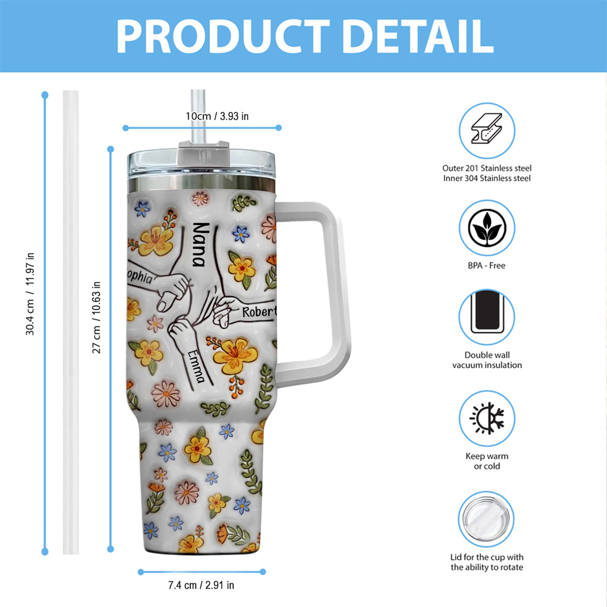 Tu nous tiens la main - Gobelet isotherme personnalisé avec anse