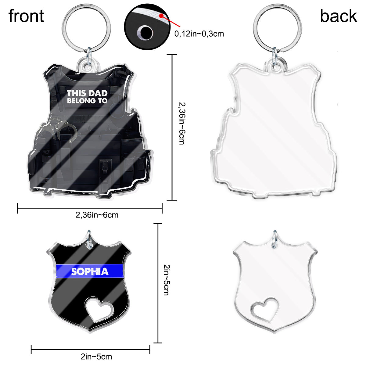 Ce papa appartient à - Porte-clés personnalisé policier avec breloques