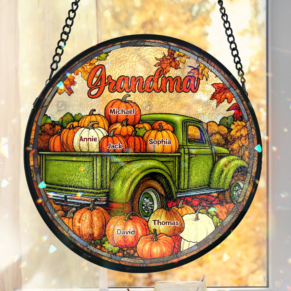 Camion d'automne de grand-mère - Attrape-soleil en vitrail personnalisé pour grand-mère