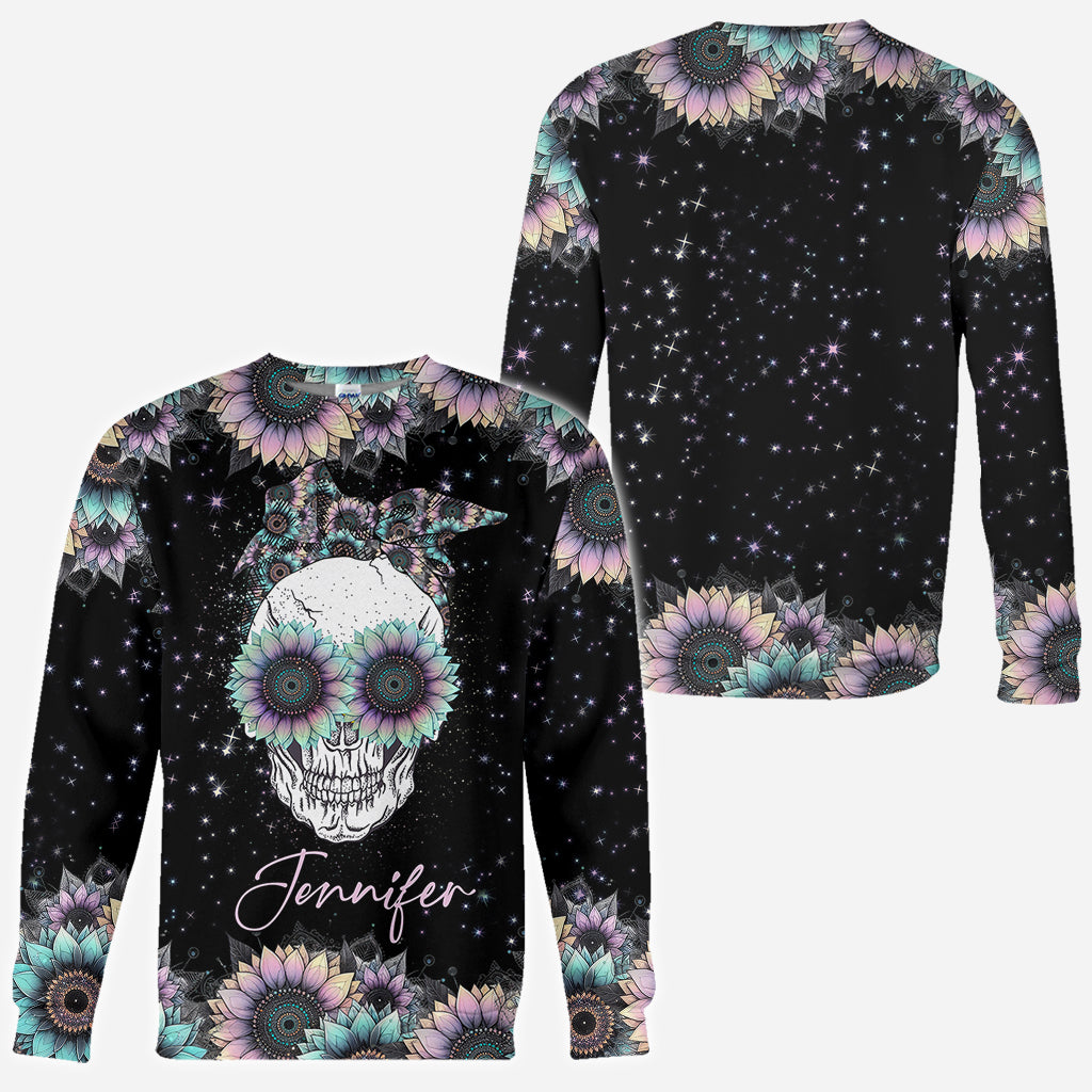 T-shirt personnalisé Zero F Given Tournesol rose et bleu - Tête de mort intégrale