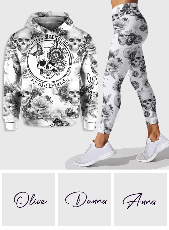 Sweat à capuche et legging personnalisés à motif crâne et roses roses