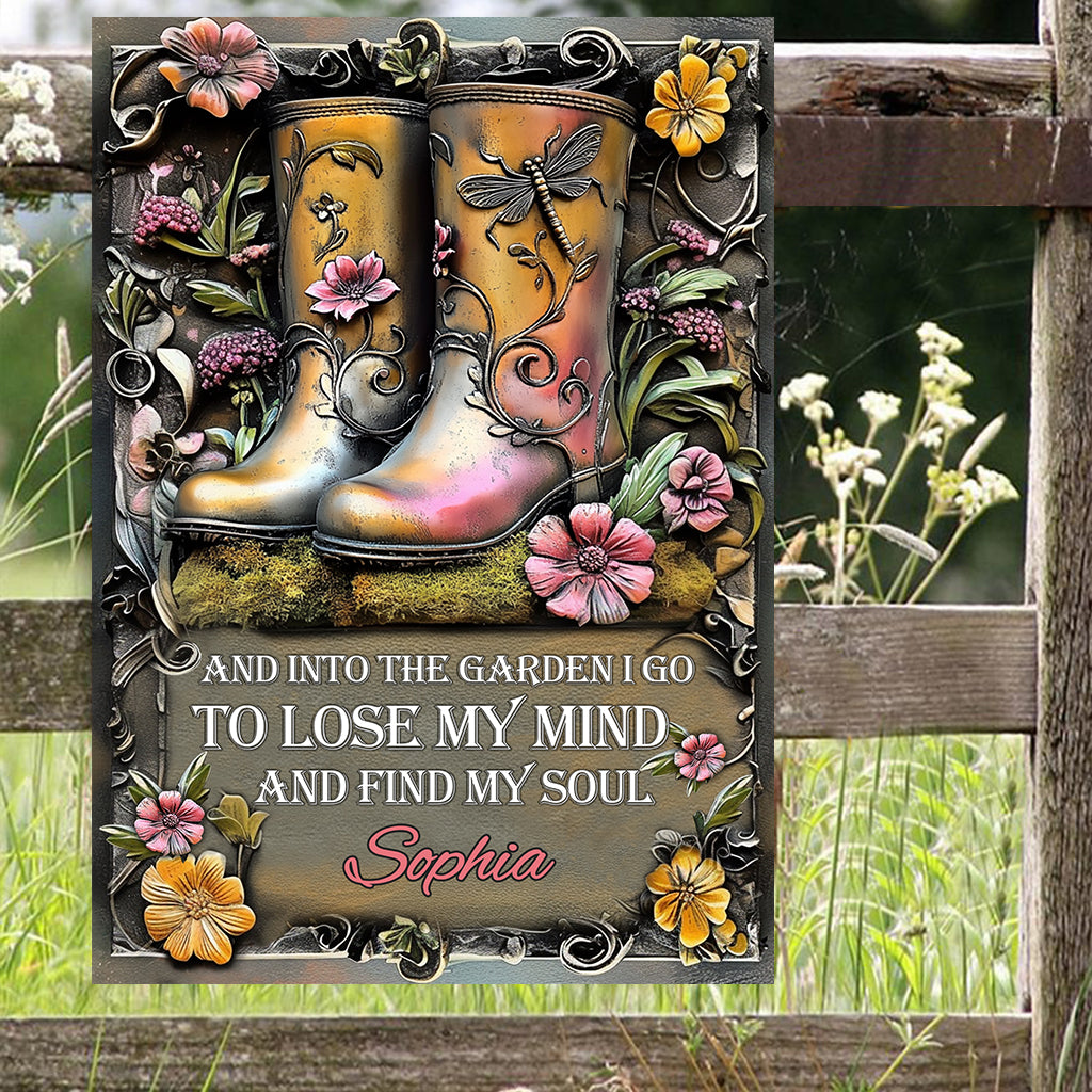 Au jardin je vais - Panneau métallique rectangulaire personnalisé pour le jardinage