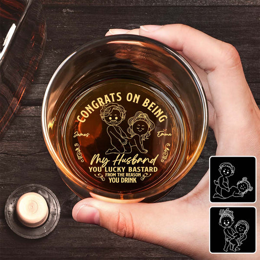 Félicitations pour être mon mari ! - Verre à whisky gravé personnalisé pour couple