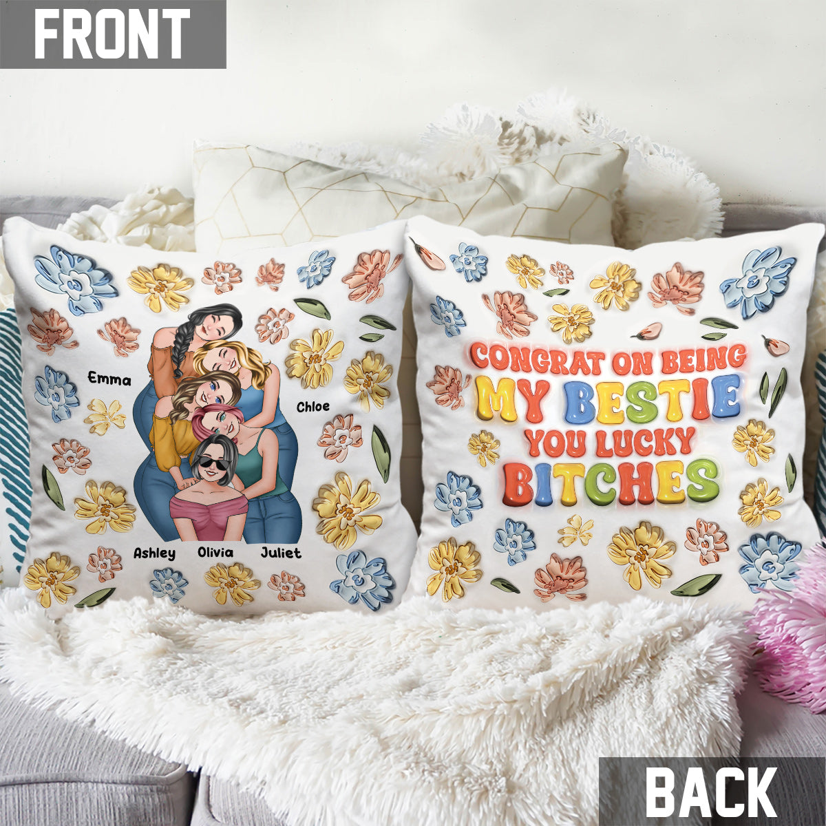 Félicitations pour être ma meilleure amie ! - Coussin personnalisé pour meilleure amie