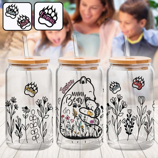 Maman Ourse - Amour Floral - Verre à Canette Personnalisé « Maman Ours »