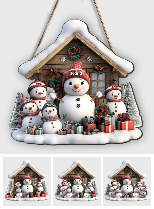 Any Title Cute Snowman - Personalized Grandma Custom Shaped Wood Sign