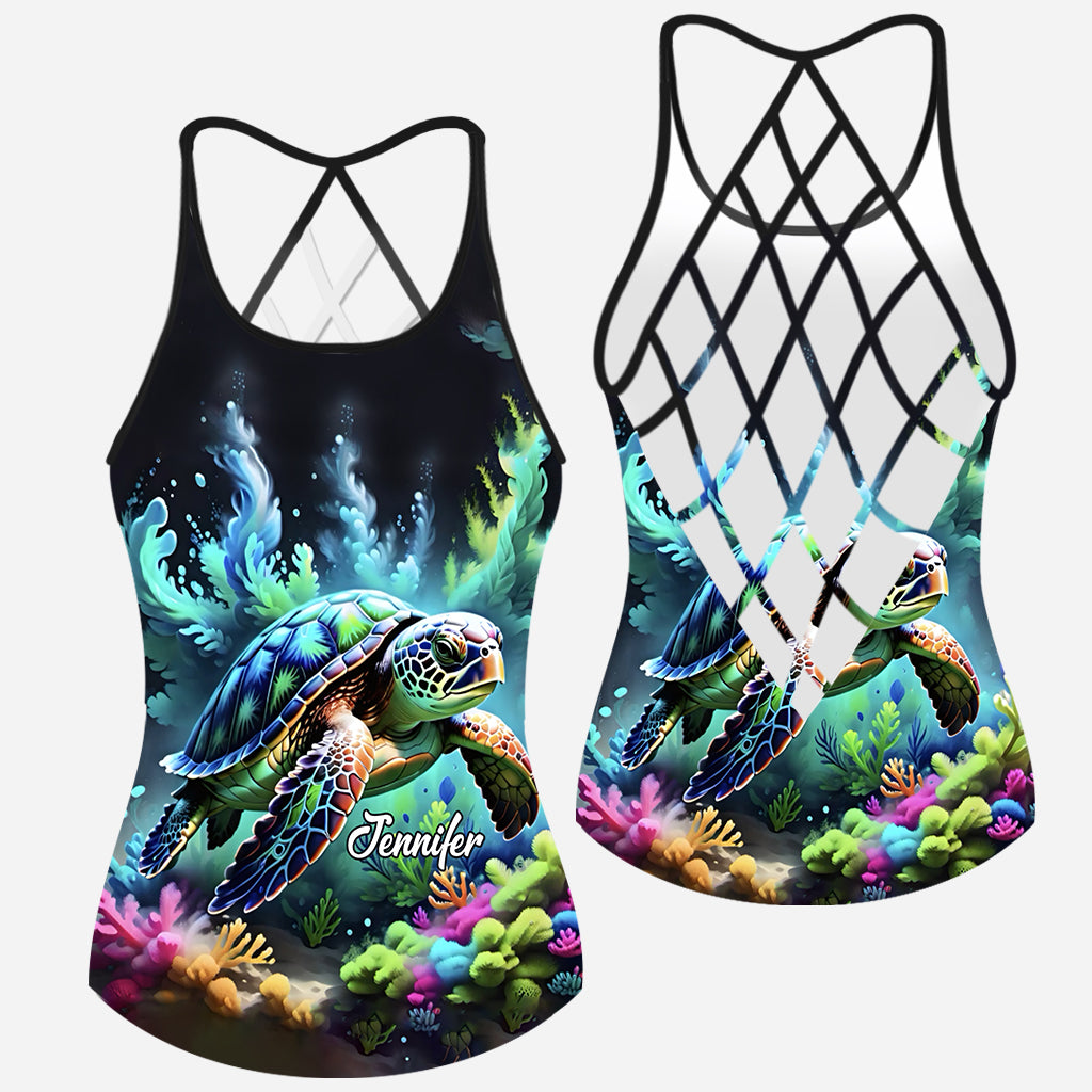 Débardeur personnalisé « J’adore les tortues » avec croix de tortues