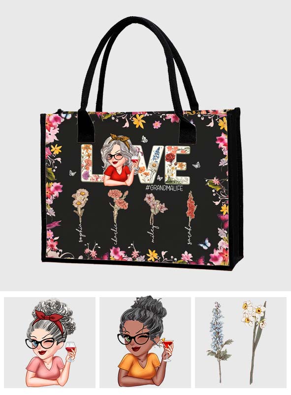 J'aime la vie de grand-mère - Sac fourre-tout en toile personnalisé pour grand-mère