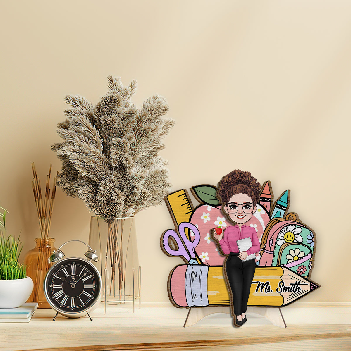 Bienvenue en classe ! Panneau/plaque en bois personnalisé(e) pour enseignant(e), double couche.