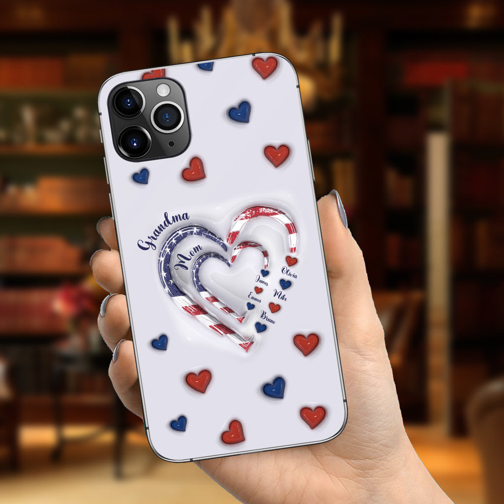 Coque de téléphone personnalisée « Cœurs de grand-mère » pour le 4 juillet