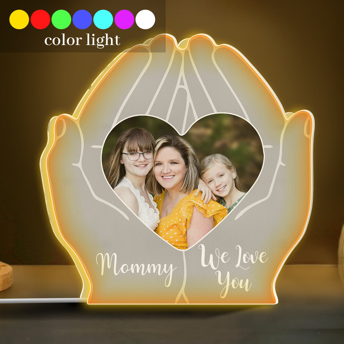 Mom We Love You Hand Holding Heart - Personalized Mother Shaped Light Box