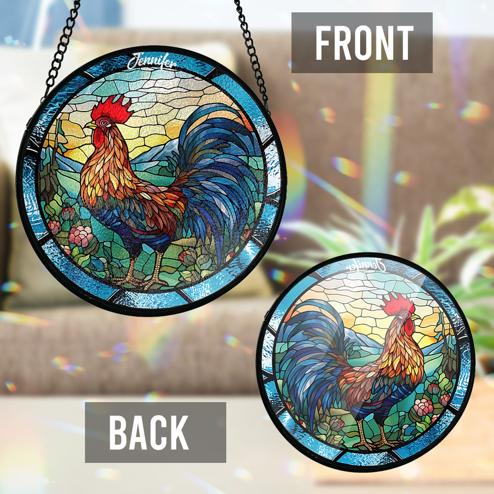 Aimez les poulets - Attrape-soleil personnalisé en vitrail avec motif de poulet