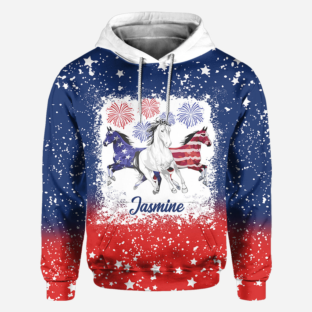 T-shirt personnalisé à motif cheval pour la fête de l'indépendance - T-shirt intégral à motif cheval