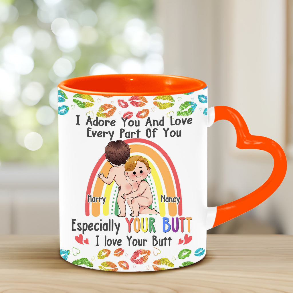 Je t'adore et j'aime chaque partie de toi - Mug personnalisé avec anse en forme de cœur pour le soutien LGBT