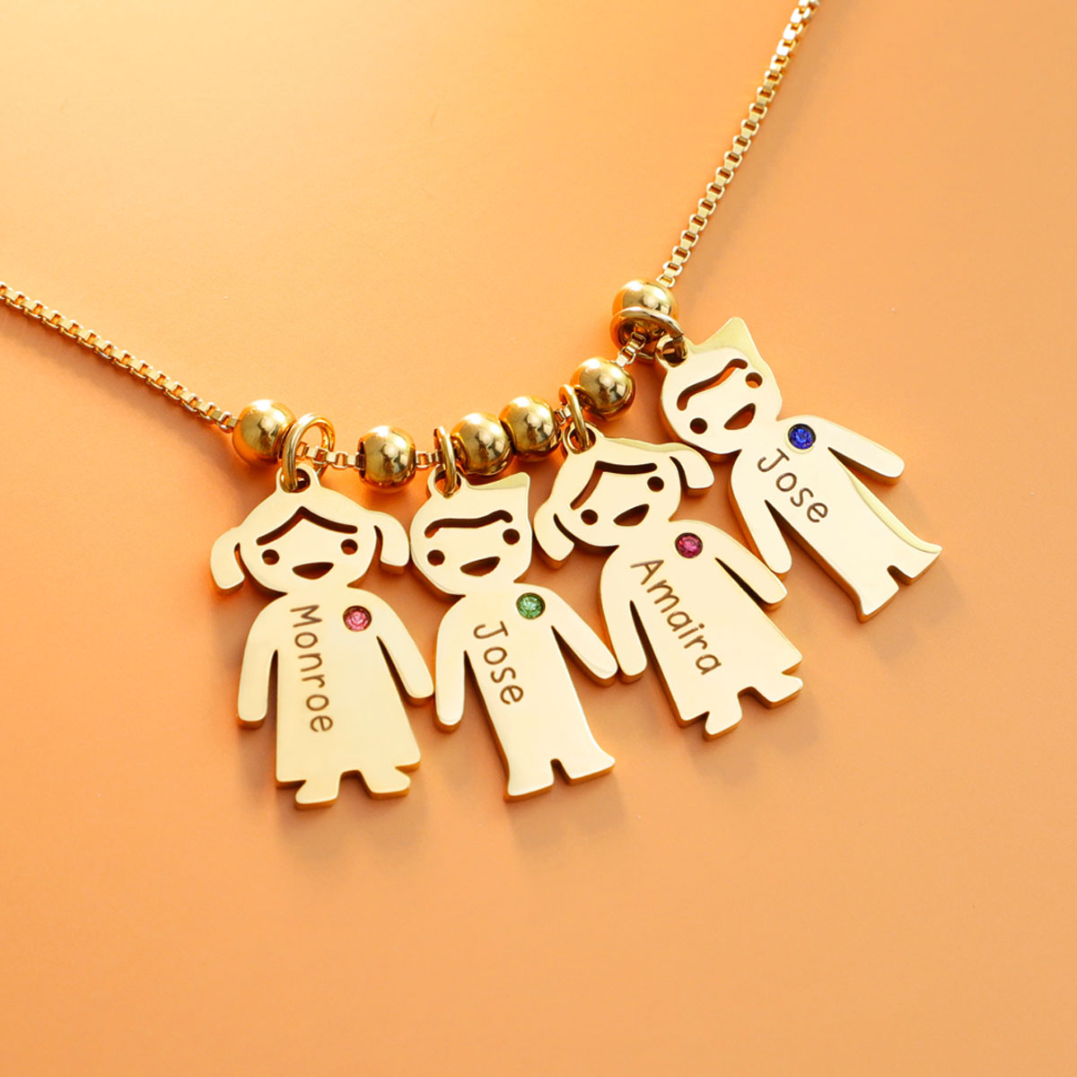 Collier personnalisé avec breloques pour enfants et pierre de naissance - Collier maman personnalisé avec breloques pour enfants