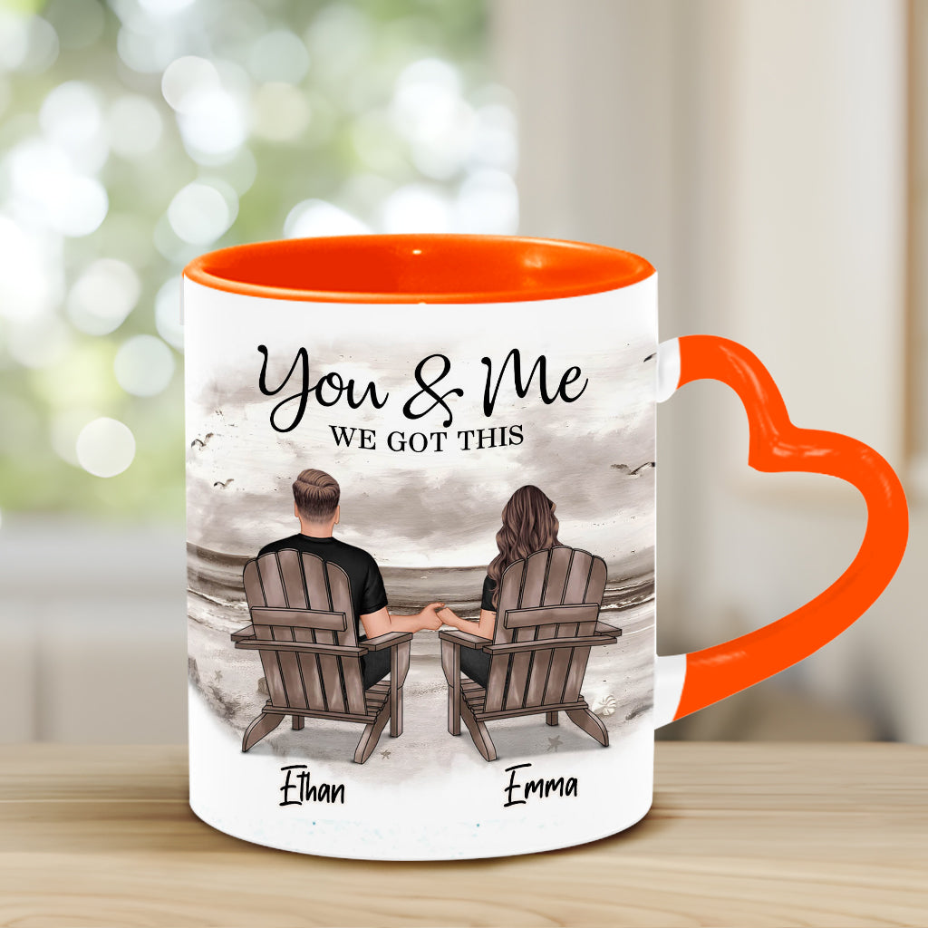 Toi et moi, on gère ! - Mug personnalisé pour couple avec anse en forme de cœur