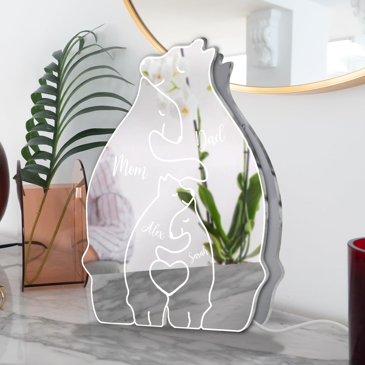 Famille Ours - Miroir lumineux personnalisé pour toute la famille 