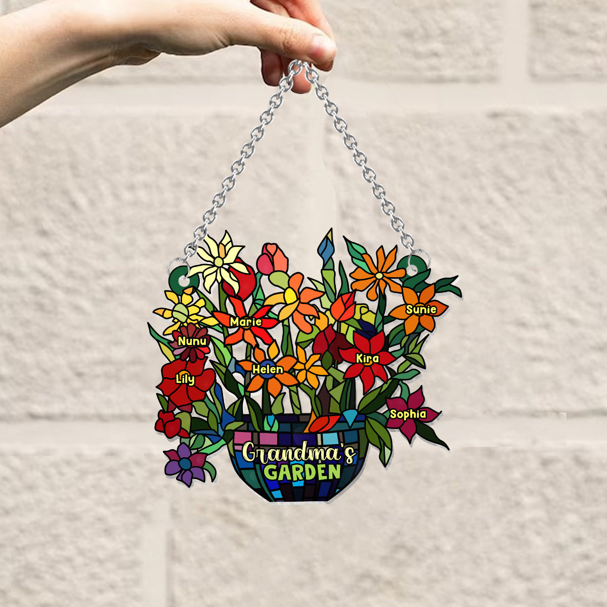 Jardin de grand-mère - Attrape-soleil personnalisé à suspendre à la fenêtre 