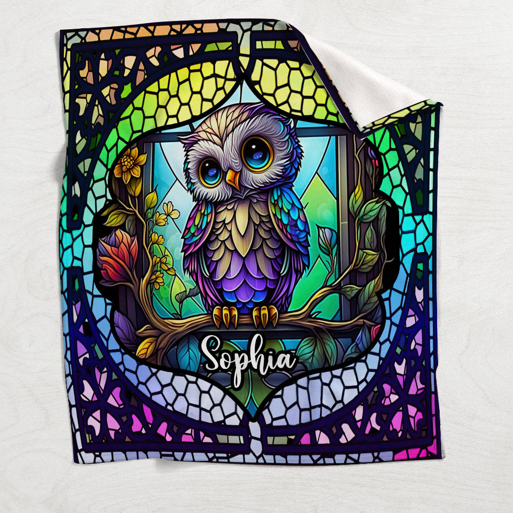 Couverture hibou personnalisée en vitrail - Couverture hibou personnalisée