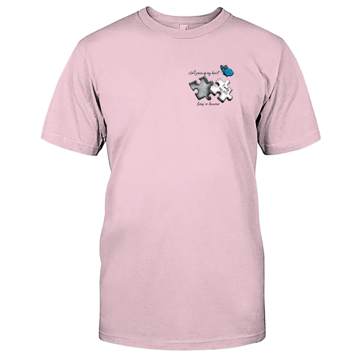 T-shirt brodé commémoratif personnalisé avec motif papillon, libellule et plume céleste