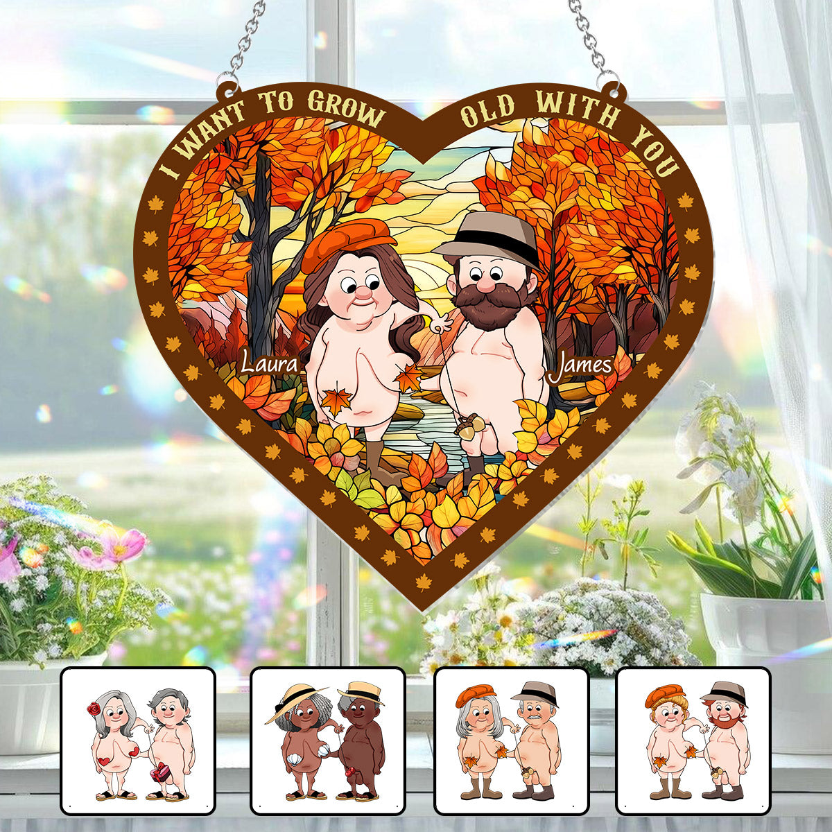 Je veux vieillir avec toi - Attrape-soleil décoratif personnalisé pour couple, à suspendre à la fenêtre 