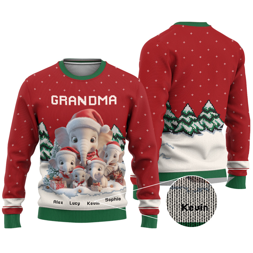 Any Title Cute Elephant - Personalized Grandma Ugly Sweater
