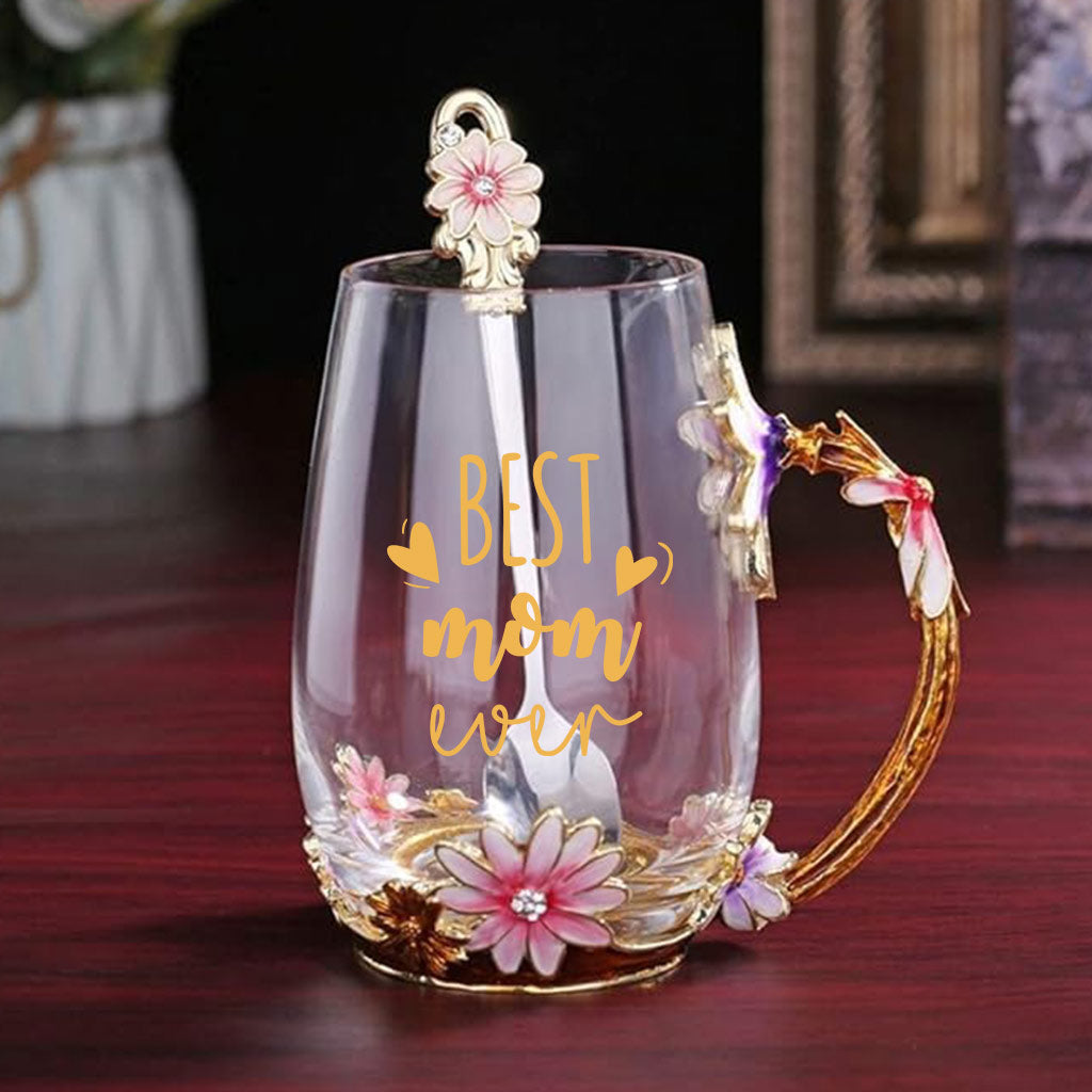 Meilleure maman du monde - Tasse à thé en verre personnalisée avec motif floral pour maman