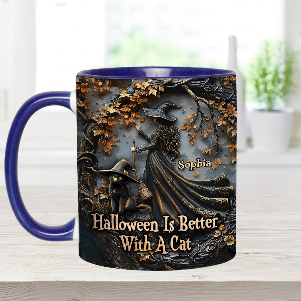 Halloween est plus agréable avec un chat - Mug personnalisé à motif chat noir
