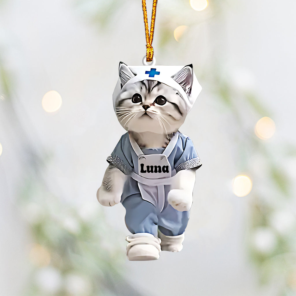 Cute Cat Nurse - Personalized Nurse Ornament