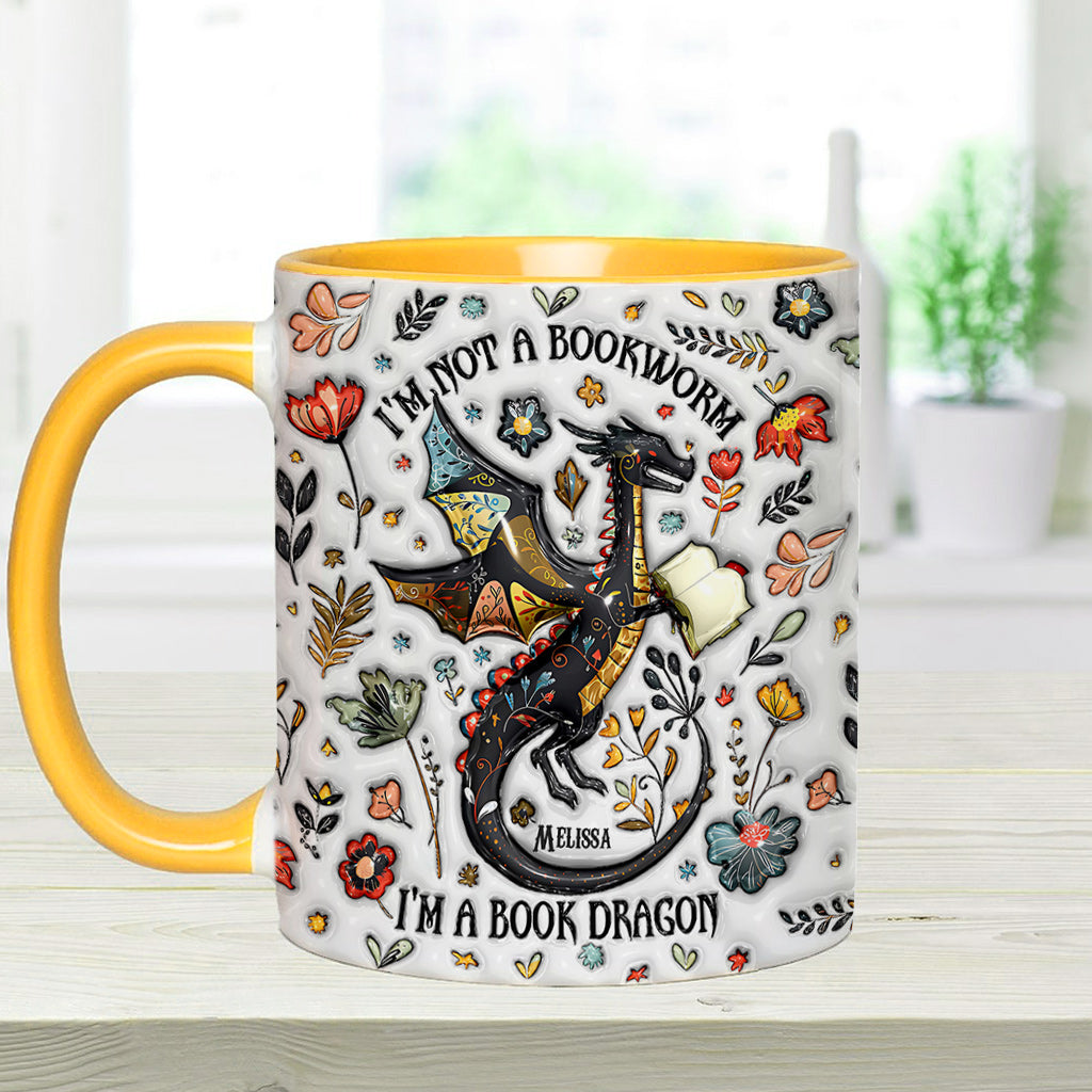 I'm Not A Book Worm I'm A Book Dragon - Personalized Book Accent Mug