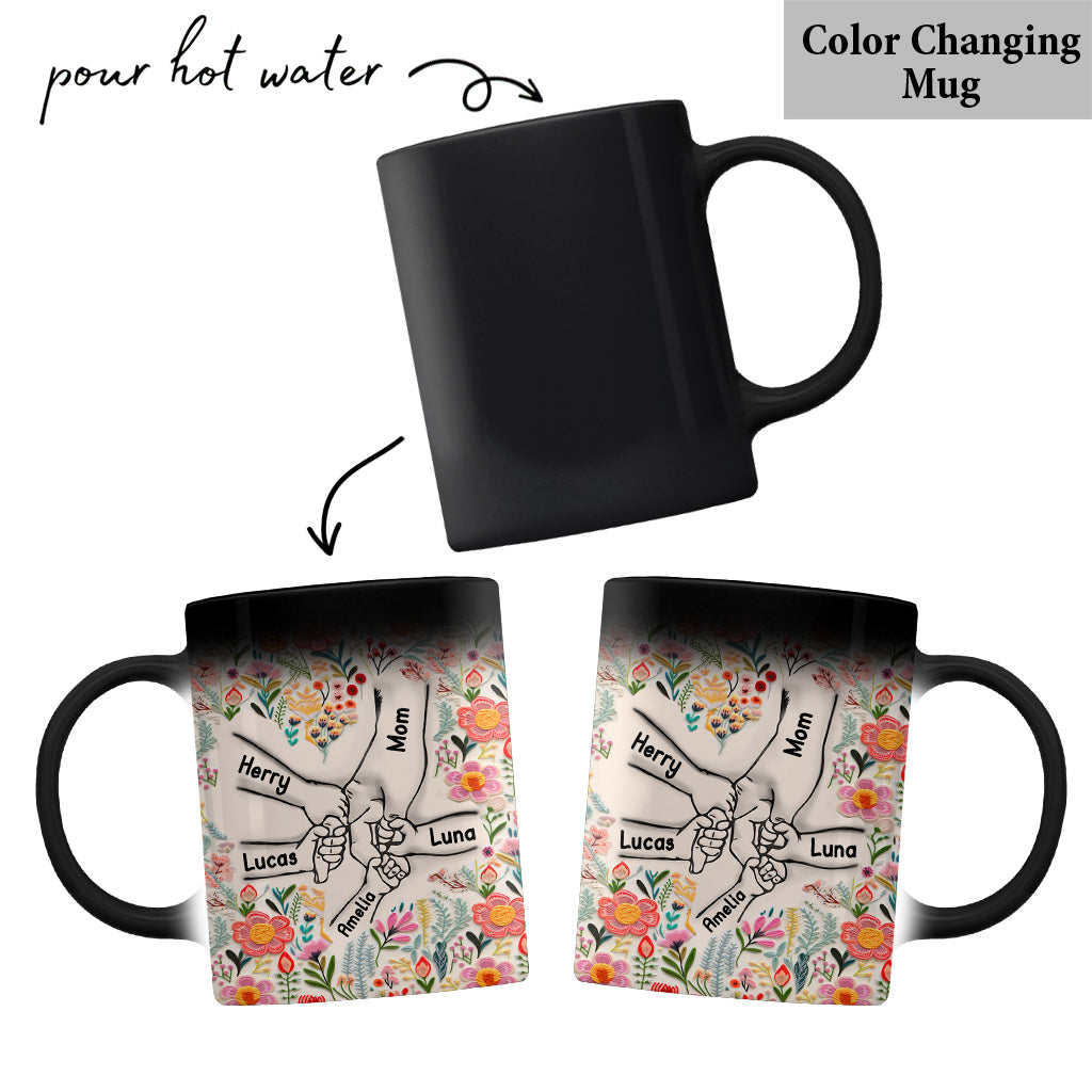 Mug personnalisé « Main dans la main » style floral - Mug maman