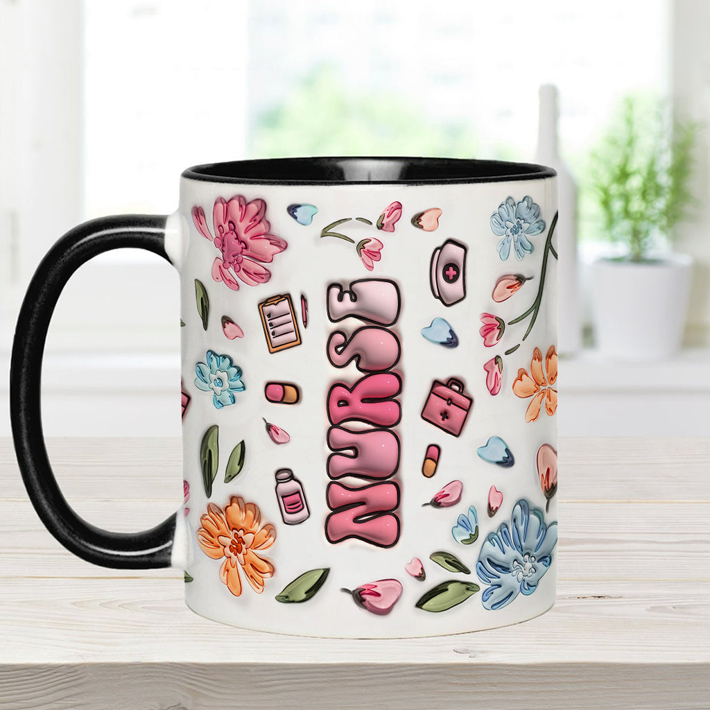 Mug gonflable personnalisé « Nurse Life » rose pastel à motifs floraux - Mug infirmière