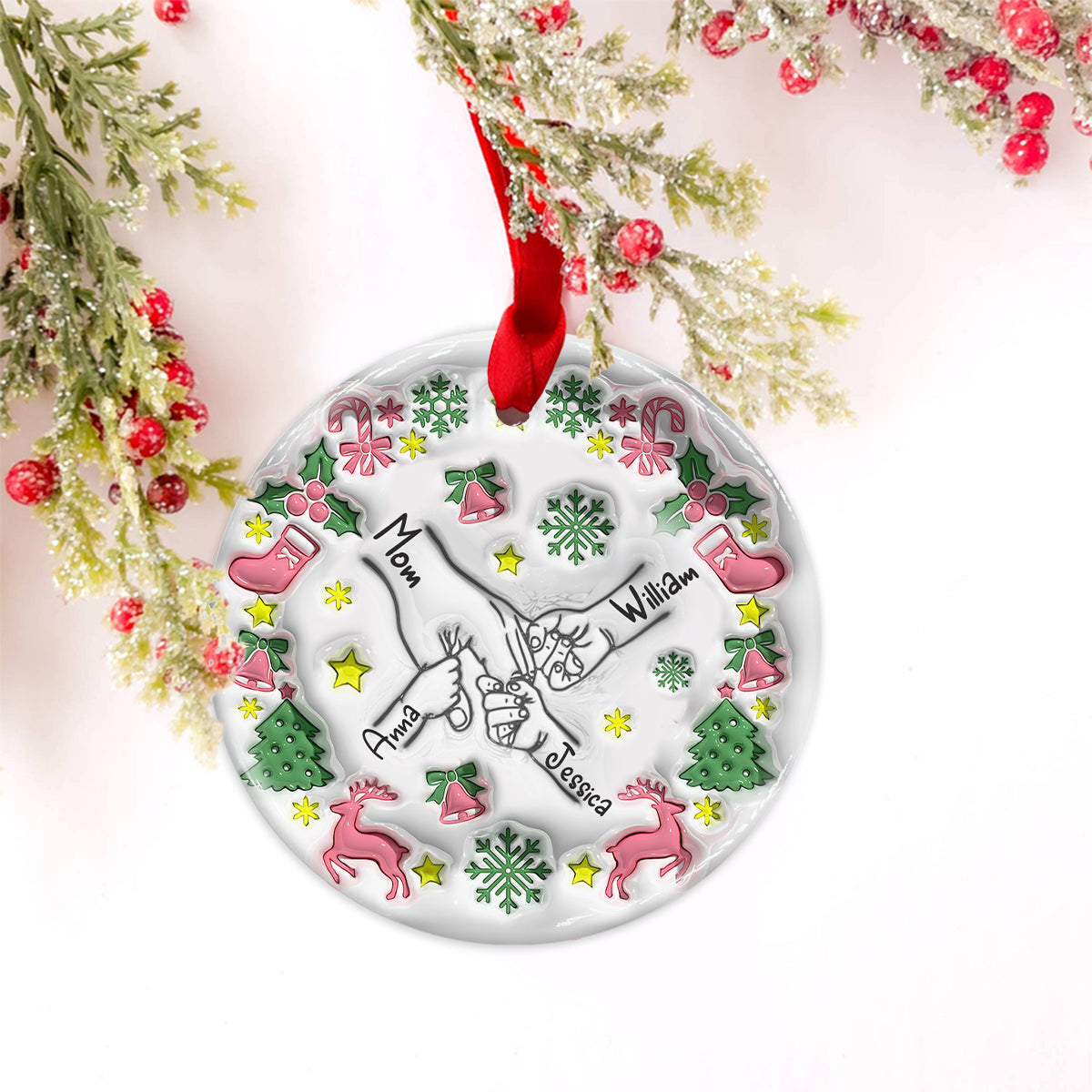 Merry Christmas Mom - Personalized Mother Ceramic Circle Ornament
